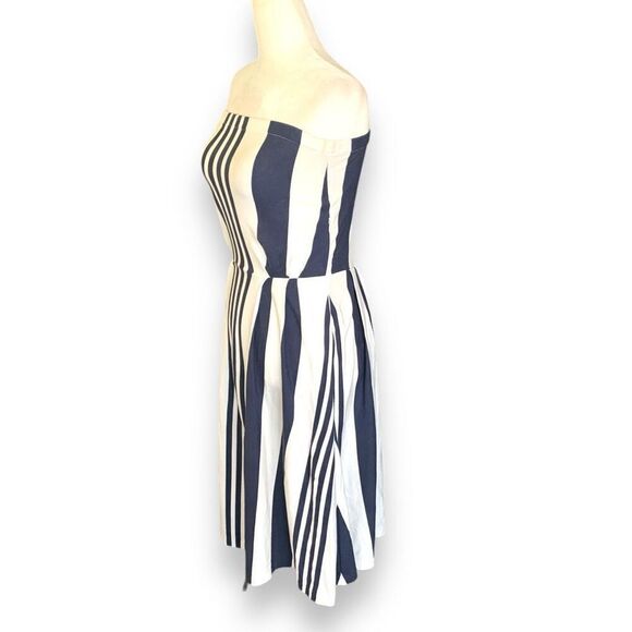 Gant Dress Blue White Vertical Printed Striped Strapless Fit And Flare Mini XS - Picture 6 of 11